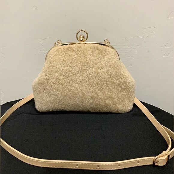 Handmade Genuine Shearling Leather Kisslock Wristlet/Shoulder Bag/Crossbody - Picture 1 of 16